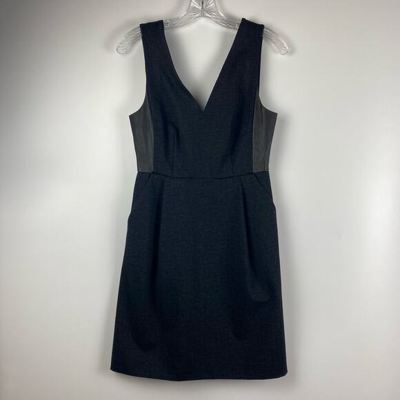 Madewell Ponte V-Neck Dress Leather Charcoal Gray Women’s Size 2 - Picture 3 of 12
